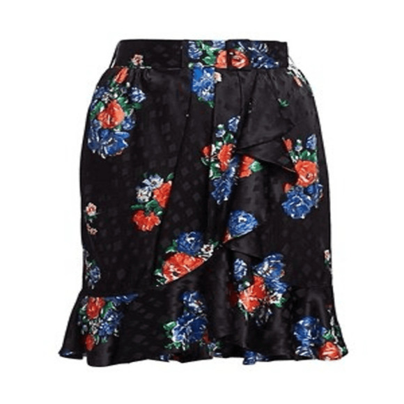 Tory Burch NWT Ruffled Floral Silk Jacquard Skirt in Navy Tea Rose Size 10 - Picture 1 of 13